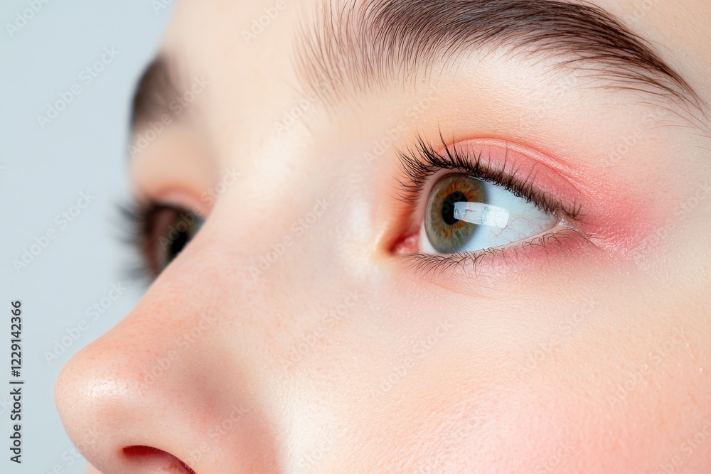 Fototapeta premium Close-up beauty portrait showcasing vibrant eyeshadow flawless skin