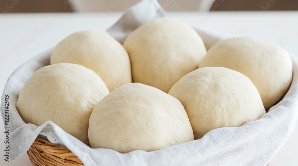 Six Soft White Bread Rolls in a Basket Six Soft White Bread Rolls in a Basket