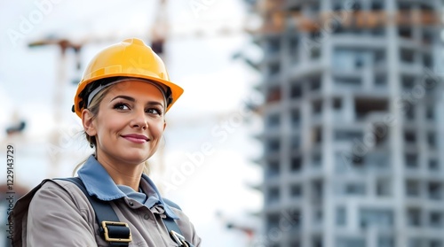 Ironworker Inspecting Steel Beams at a High-Rise Construction Site (Industry)