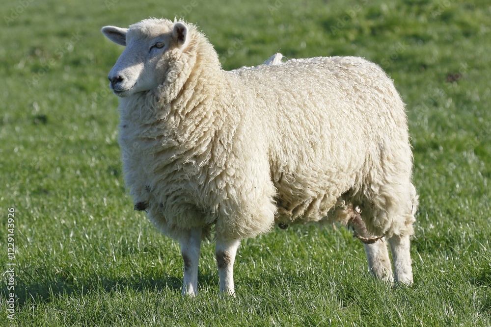 Domestic sheep (Ovis gmelini aries) on the pasture, Westerhever, Schleswig-Holstein, Germany, Europe Domestic sheep (Ovis gmelini aries) on the pasture, Westerhever, Schleswig-Holstein, Germany, Europe