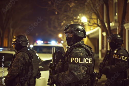 Police officers raiding at night