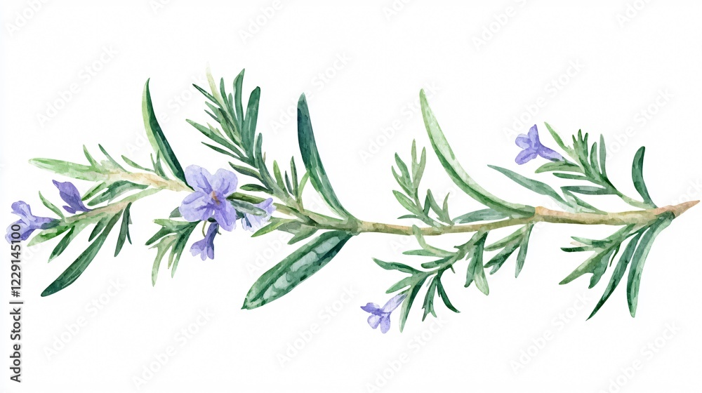 Naklejka premium Aloe Vera Rosemary Watercolor Isolated on White Background