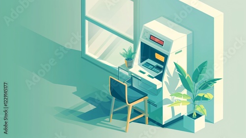 Bank ATM Security Isometric Flat Vector Illustration
