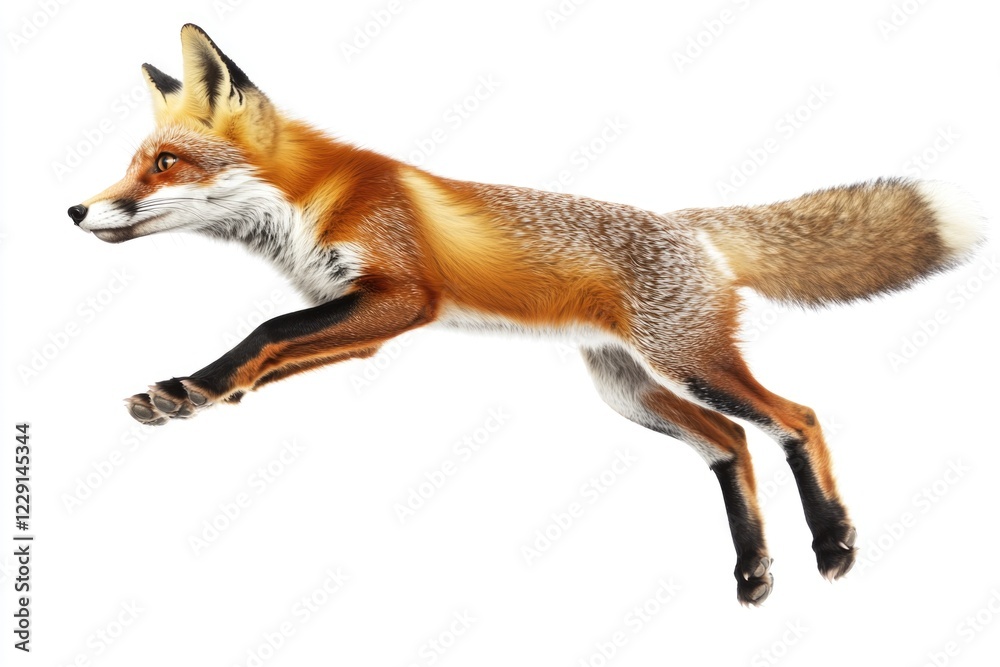 Obraz premium A red fox leaping in mid-air, showcasing its agility and quick reflexes