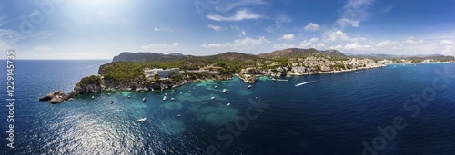 Canvastavla Drone shot, coast of Cala Fronells, Paguera region, Balearic Islands, Spain, Eur