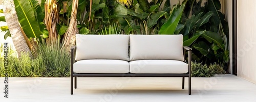 Weatherproof outdoor loveseat with slimline armrests