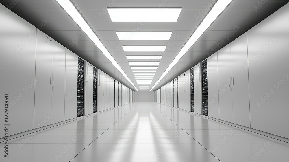 Obraz premium Modern Data Center Corridor with Illuminated Server Racks