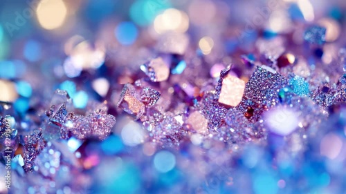 Abstract close-up of sparkling purple and blue crystals, luxury, glamour, jewelry, festive atmosphere