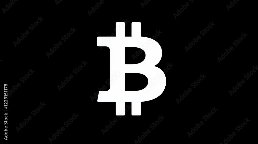 White Bitcoin symbol on a plain black background. Symbolic representation of cryptocurrency, digital currency, and financial technology. White Bitcoin symbol on a plain black background. Symbolic representation of cryptocurrency, digital currency, and financial technology.