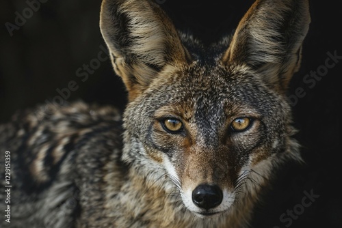 Portrait of wild Jackal in front of dark background. KI generiert, generiert, AI generated photo