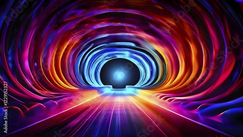 Swirling tunnel in vibrant abstract digital art colliding in a dynamic motion, AI generated