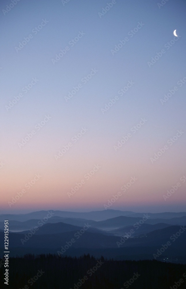 Fototapeta premium View on Bavarian forest from the Lusen at dawn, Bavaria, Germany, Europe