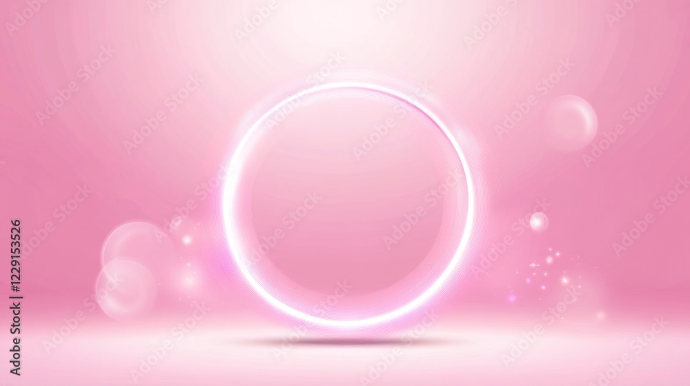 Obraz premium Glowing pink circle frame on soft background.