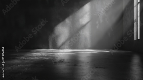 Dramatic dark interior with moody lighting and textured concrete floor
