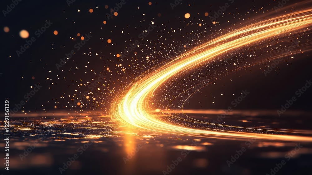 Fototapeta premium Dynamic Light Trails with Glowing Particles in Dark Background