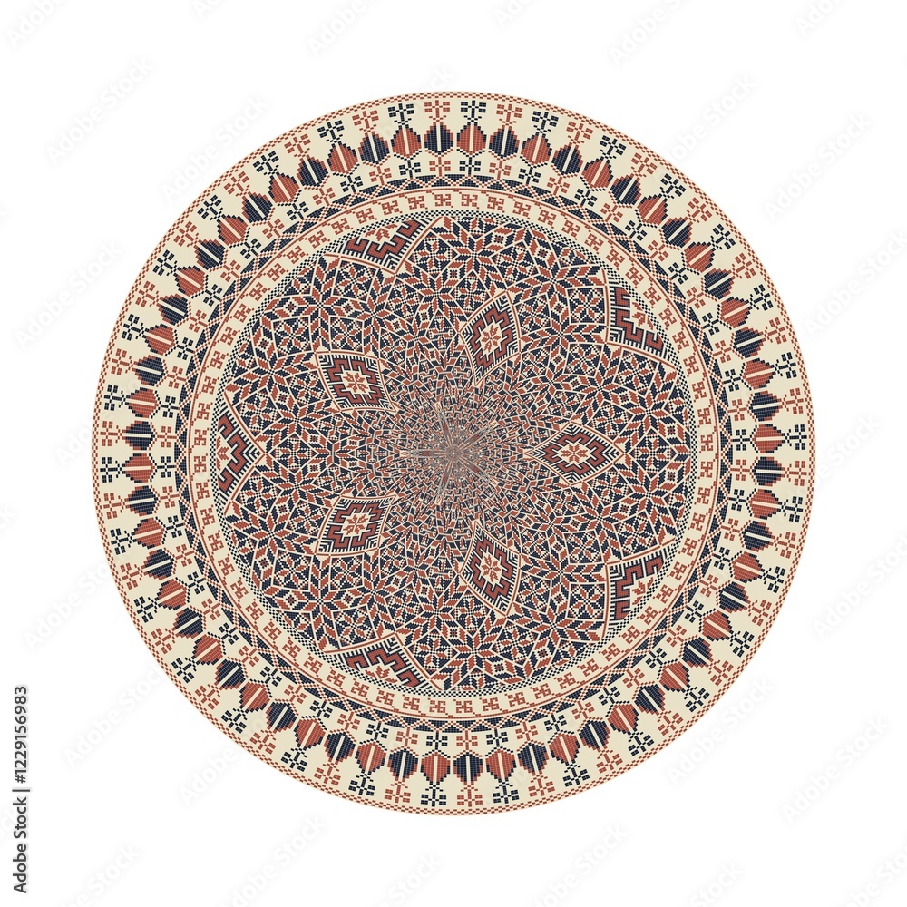Fototapeta premium Circular pattern in traditional Palestinian style, vector design element