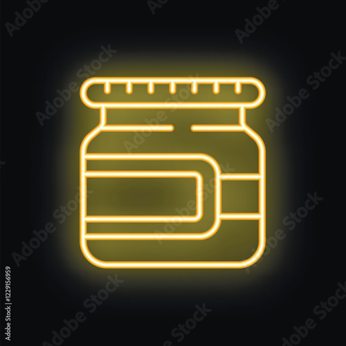 Neon icon of a jam jar glowing yellow against a black background