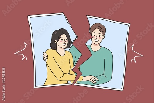 Fotografie Torn picture of smiling couple show end of romantic relationship