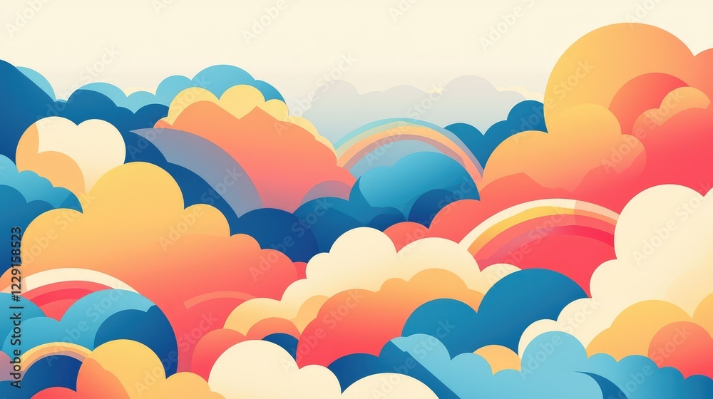 Vibrant Abstract Sky with Colorful Clouds and Rainbow Arcs Vibrant Abstract Sky with Colorful Clouds and Rainbow Arcs