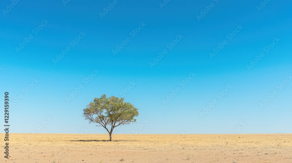 Solitary tree standing in arid desert landscape nature vast blue sky serene environment minimalist viewpoint for tranquility Solitary tree standing in arid desert landscape nature vast blue sky serene environment minimalist viewpoint for tranquility