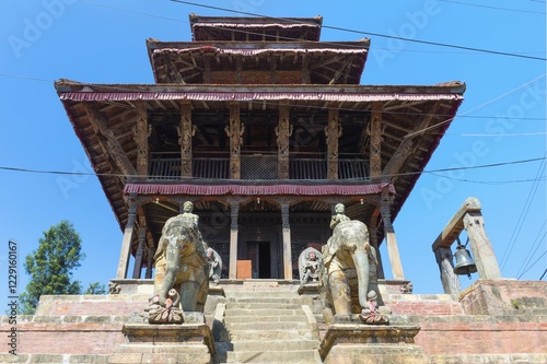Ganesh Shrine with stone elephants as guard figures, Uma Maheshwar Temple, Kirtipur, Nepal, Asia photo