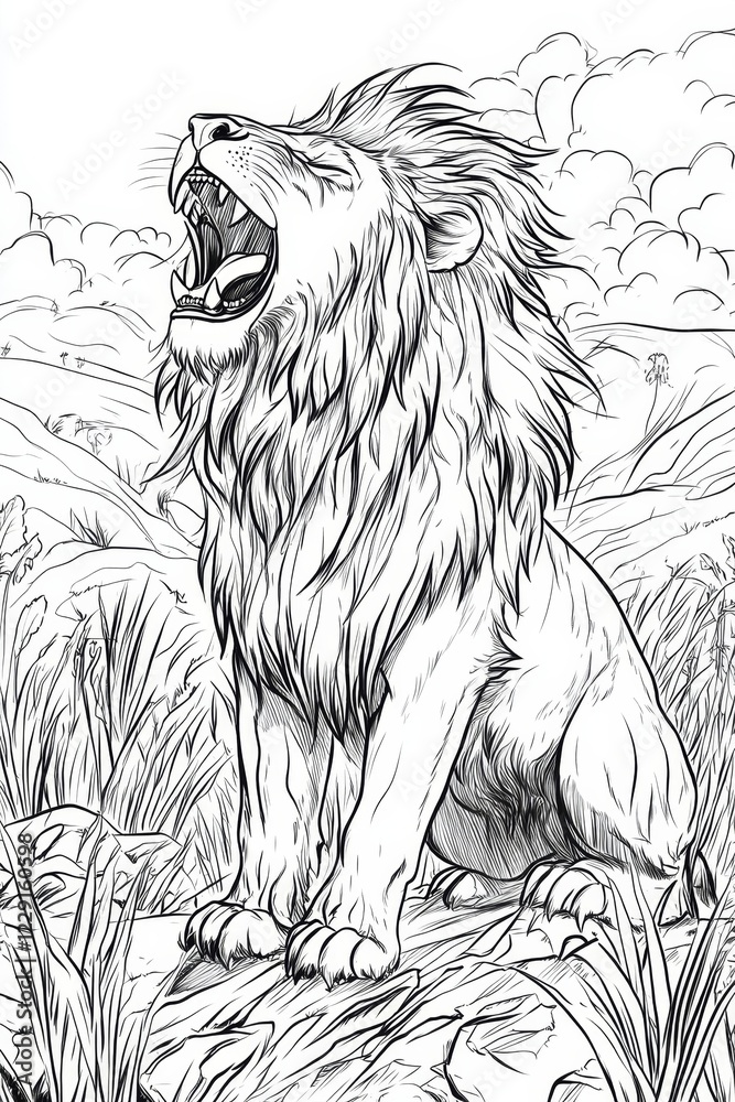 Obraz premium Majestic Roaring Lion Coloring Page . Children coloring page