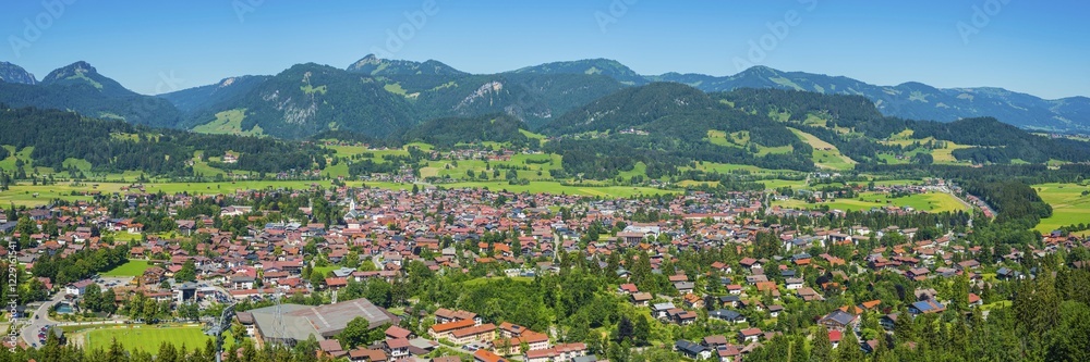 Panorama from the Schattenbergschanze to Oberstdorf, Oberallgäu, Allgäu, Bavaria, Germany, Europe Panorama from the Schattenbergschanze to Oberstdorf, Oberallgäu, Allgäu, Bavaria, Germany, Europe