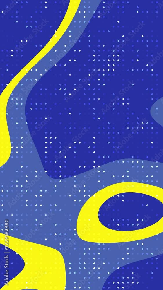 Abstract Blue and Yellow Swirl Design: A Vibrant Digital Art Piece with Dotted Texture and Organic Shapes