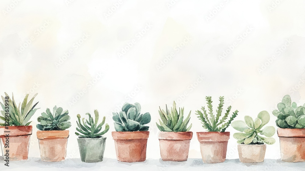 Fototapeta premium Beautiful Variety of Green Succulents in Decorative Pots