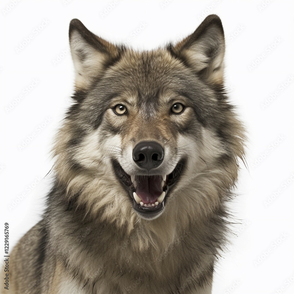 Wolf (Canis lupus) is the largest carnivore of the canine family (Canidae), white Background, AI generated Wolf (Canis lupus) is the largest carnivore of the canine family (Canidae), white Background, AI generated
