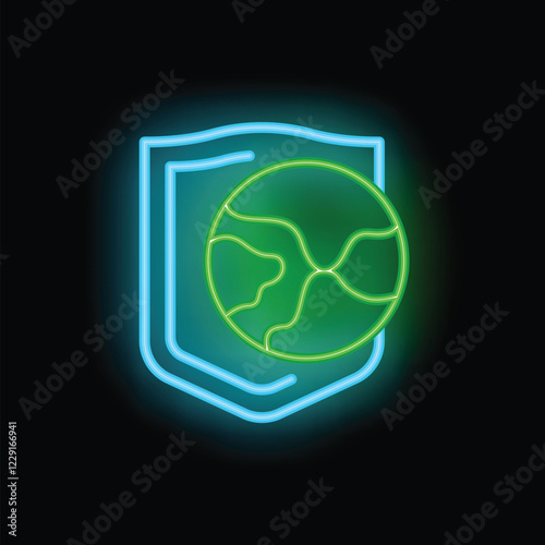 Neon sign of a shield protecting planet earth, concept for environmental protection