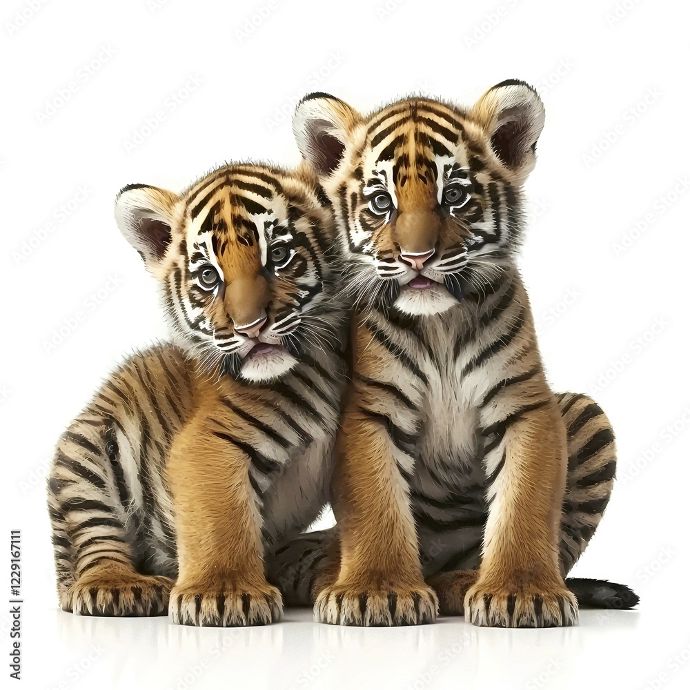 Naklejka premium Tiger, tiger baby, in front of white background, AI generated