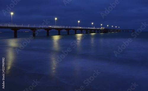 Blue Hour Sea Bridge, Timmendorfer Strand, Baltic Sea, Schleswig-Holstein, Germany, Europe photo