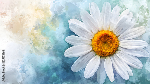 Fototapeta Naklejka Na Ścianę i Meble -  beautiful watercolor illustration of daisy flower with vibrant colors. delicate petals and bright yellow center create serene and uplifting atmosphere