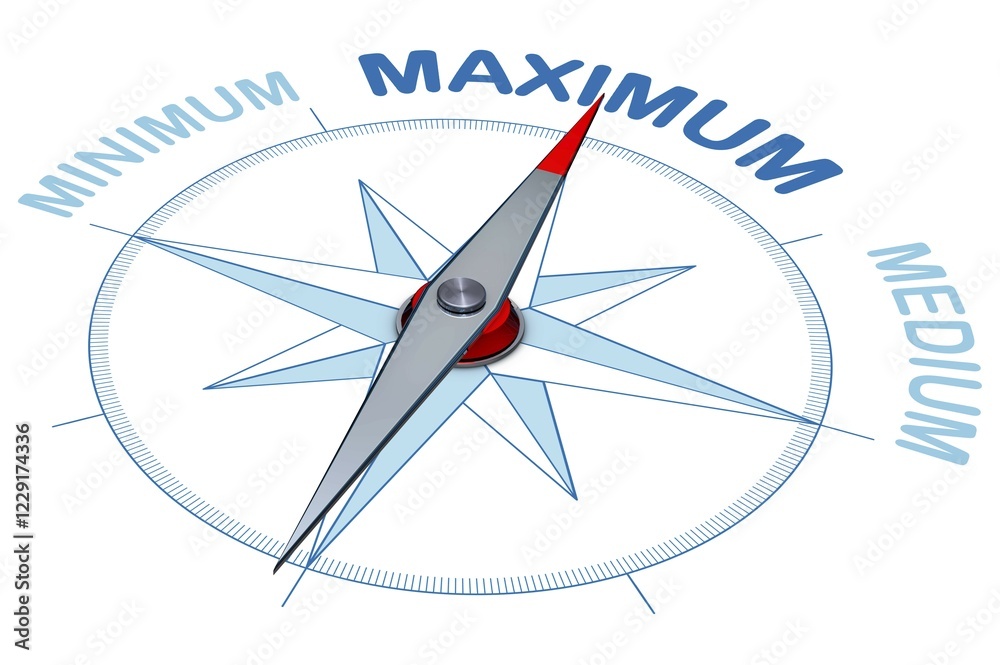 3D rendering of a compass with a maximum icon 3D rendering of a compass with a maximum icon