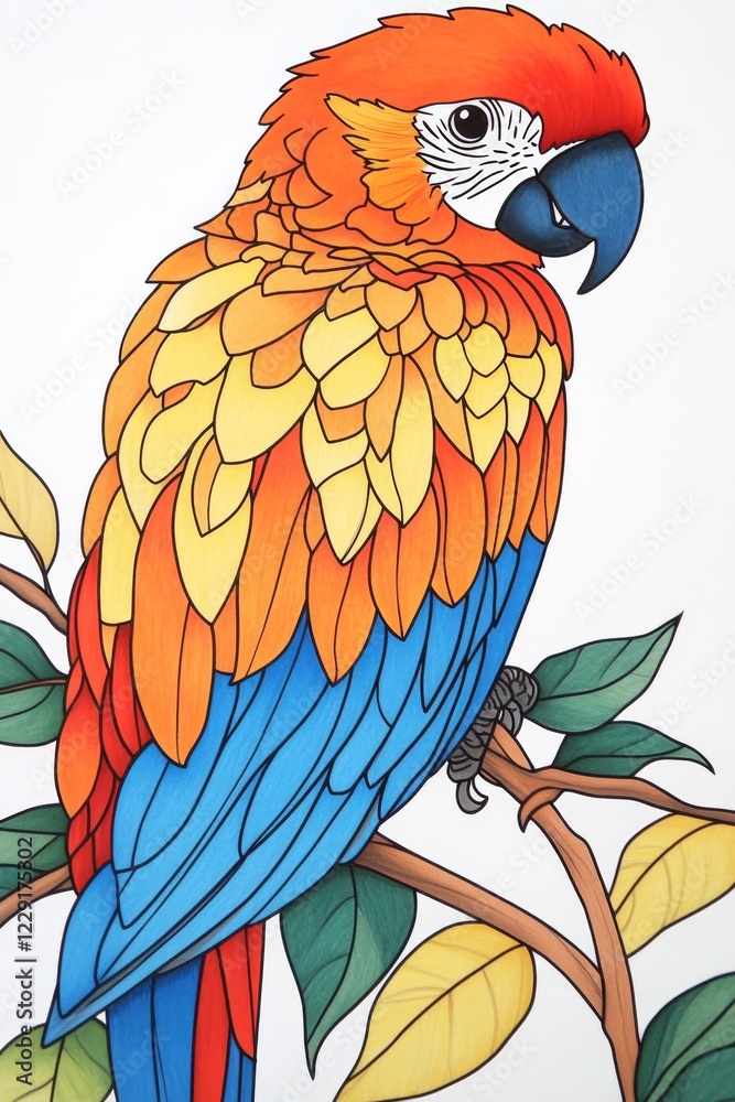 Obraz premium Stunning Colorful Parrot Illustration . Children coloring page