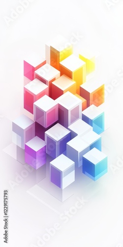 A colorful building made of blocks is shown in a white background