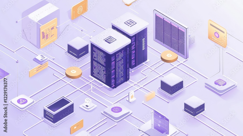 Futuristic Data Center with Server Racks and Digital Interfaces Futuristic Data Center with Server Racks and Digital Interfaces