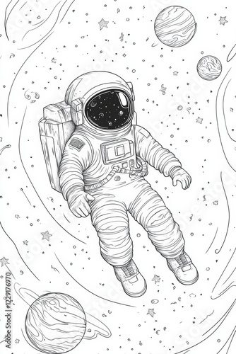 Astronaut in Space - Celestial Journey . Children coloring page