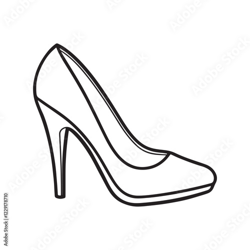 high heel line art, black outline, vector and illustration, line art and outline
