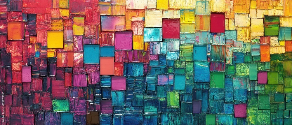 Fototapeta premium Vibrant Abstract Colorful Texture with Square Patterns and Layers