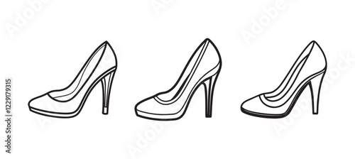 set of high heel line art, black outline, vector and illustration, line art and outline