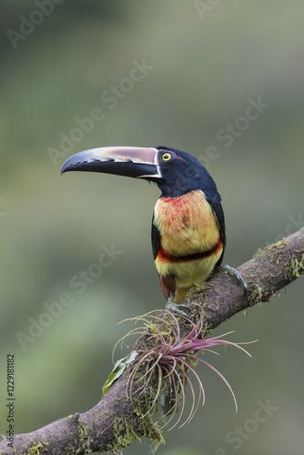 Collared aracari (Pteroglossus torquatus) sitting on branch, Costa Rica, Central America photo