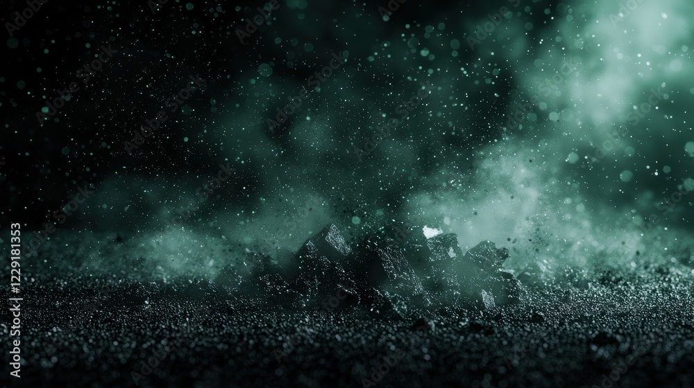 Obraz premium Abstract Halftone Background with Black and Green Elements and Dynamic Particles in Motion
