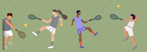 Set of people playing tennis