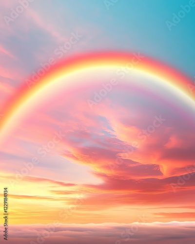 seasonal pastel A stunning rainbow arcs over a vibrant sunset. happy mood