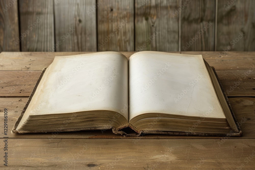 Premium Quality Visual of an Open Book with Blank Pages on a Table Premium Quality Visual of an Open Book with Blank Pages on a Table
