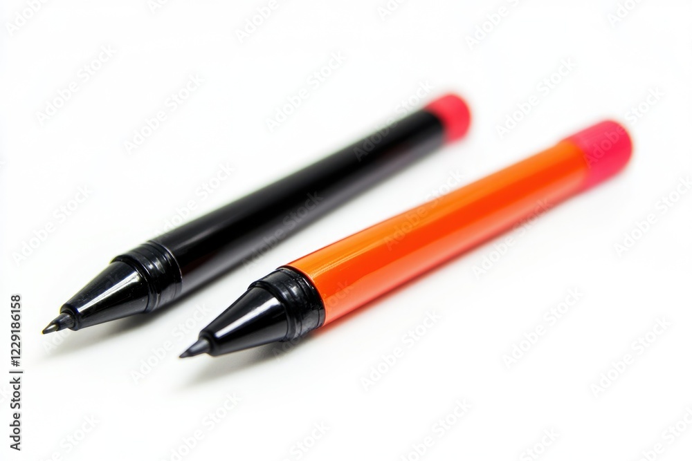 Two black and orange pens placed side by side Two black and orange pens placed side by side