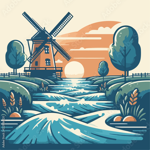 landscape with windmill