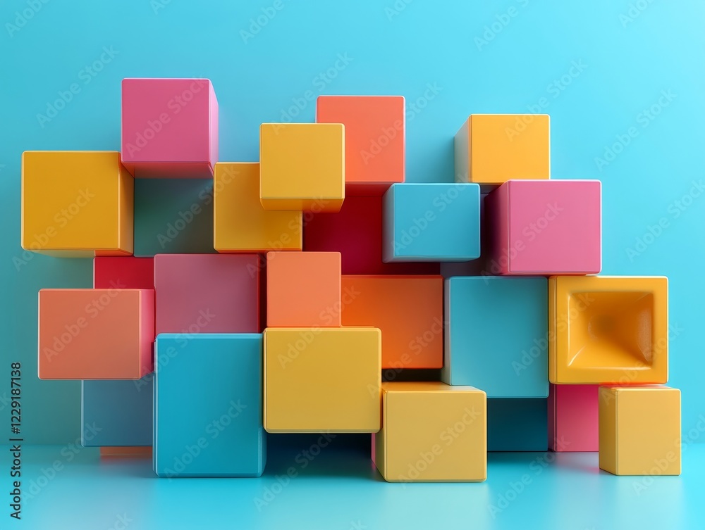 Obraz premium Abstract colorful cubes, layered design, 3d render, Generative AI